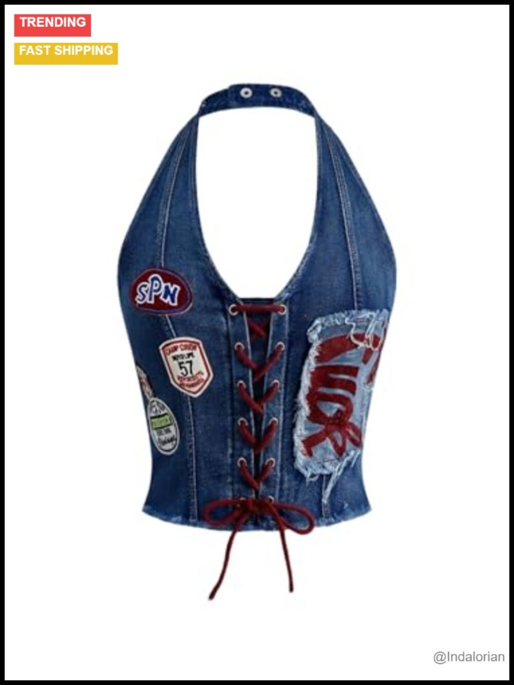 Y2K Denim Halter Corset Crop Top Lace Up Sleeveless Going Out Vest